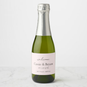 Modern Script Blush Pink Chic Wedding Welcome Gift Sparkling Wine Label