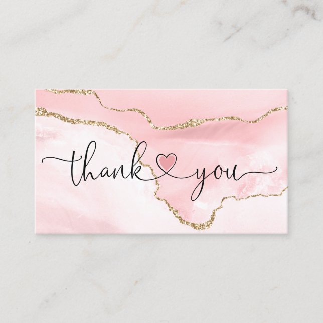 modern script blush pink heart thank you for order business card (Front)