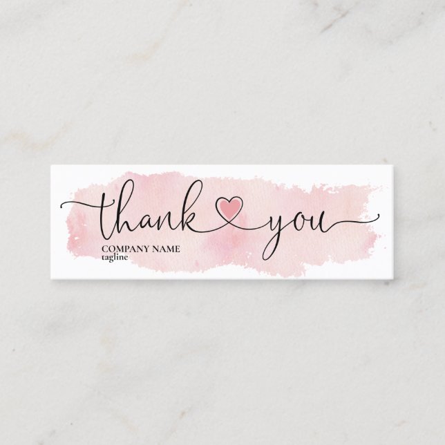 modern script blush pink heart thank you for order mini business card (Front)