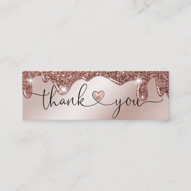 modern script blush pink heart thank you for order mini business card (Front)