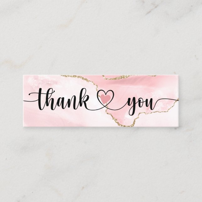 modern script blush pink heart thank you for order mini business card (Front)
