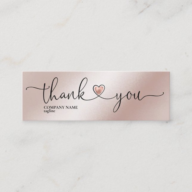 modern script blush pink heart thank you for order mini business card (Front)