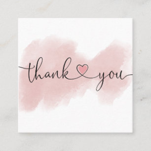 modern script blush pink heart thank you for order square business card