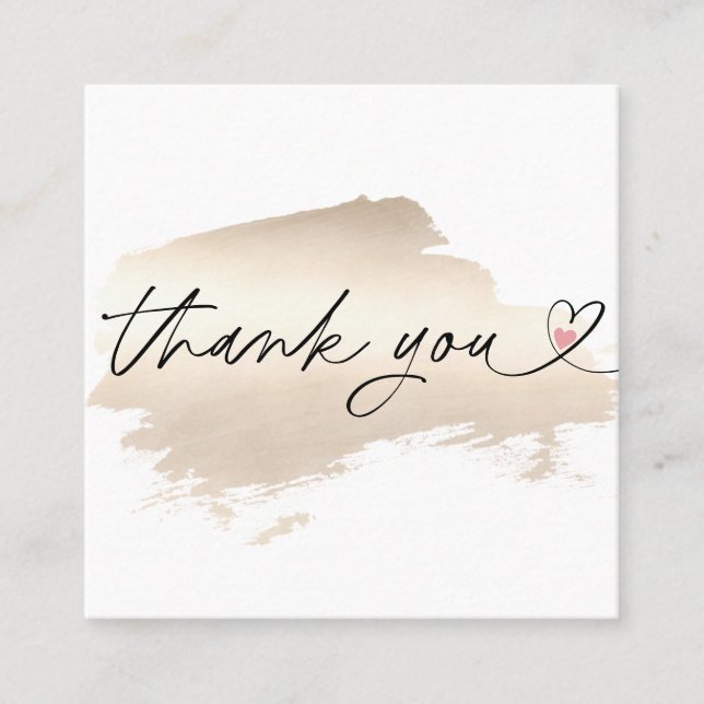 modern script blush pink heart thank you for order square business card (Front)