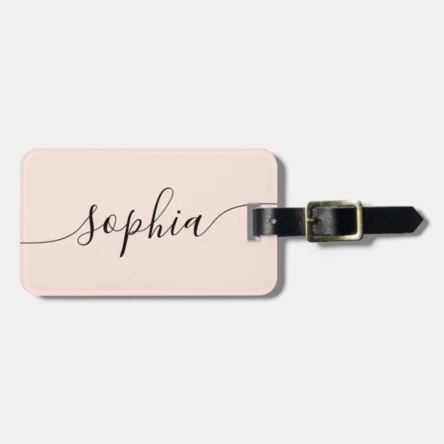 Modern Script Blush Pink Luggage Tag (Front Horizontal)