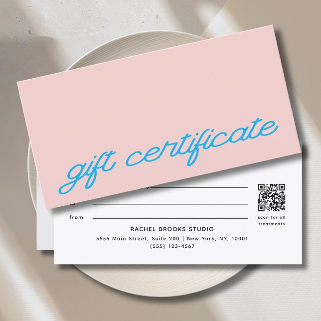 Modern Script Blush Pink QR Code Gift Certificate (Modern Script Blush Pink QR Code Gift Certificate)