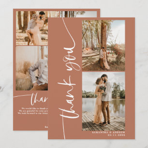 Modern script boho 5 photos wedding thank you card