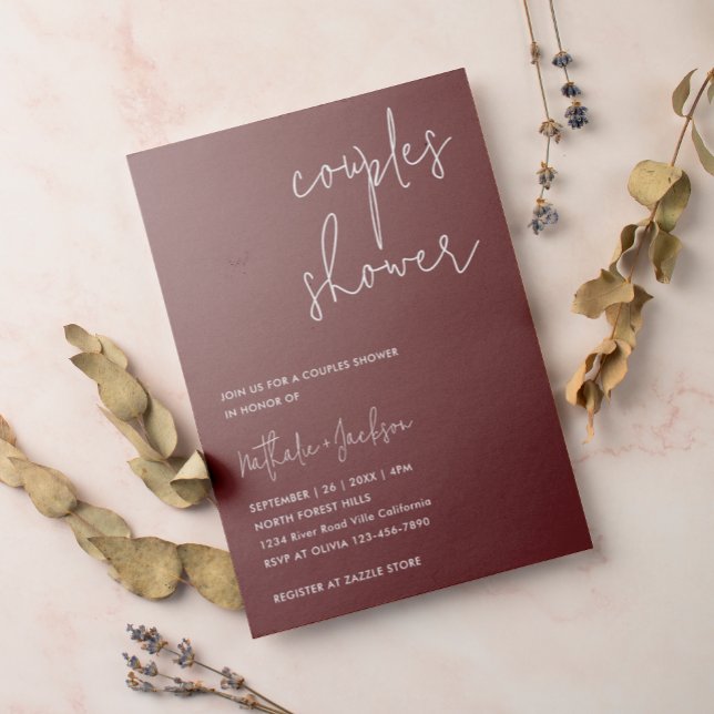 Modern Script Boho Burgundy Couple Bridal Shower Invitation (Creator Uploaded)