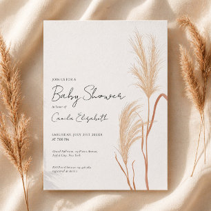 Modern Script Boho Pampas Grass Baby Shower Invitation
