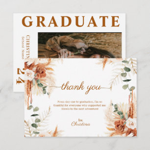 Modern Script  Boho Terracotta Photo Graduation  Thank You Card