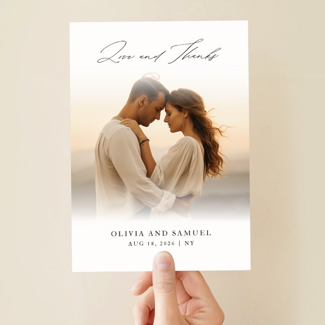 Modern Script Boho Wedding Overlay Photo Thank You Card (Creator Uploaded)