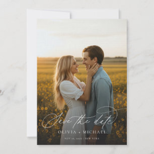 Modern Script Boho Wedding Photo Save The Date