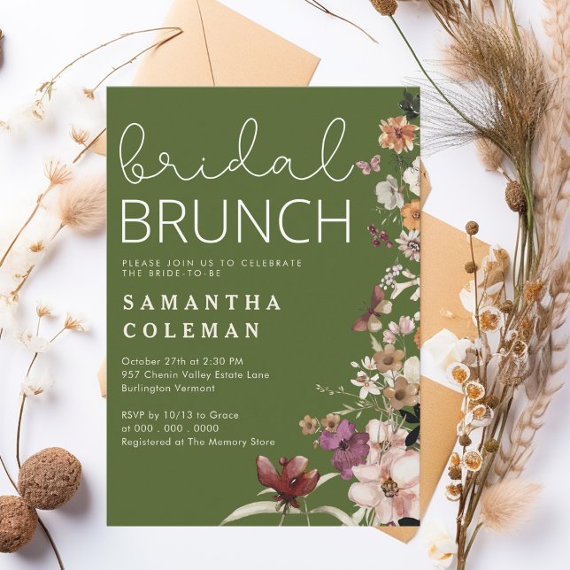 Modern Script Boho Wildfolwer Bridal Shower Brunch Invitation (Creator Uploaded)