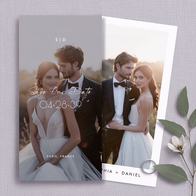 Modern Script Bookmark 2 Photo Budget Wedding Save The Date (Creator Uploaded)