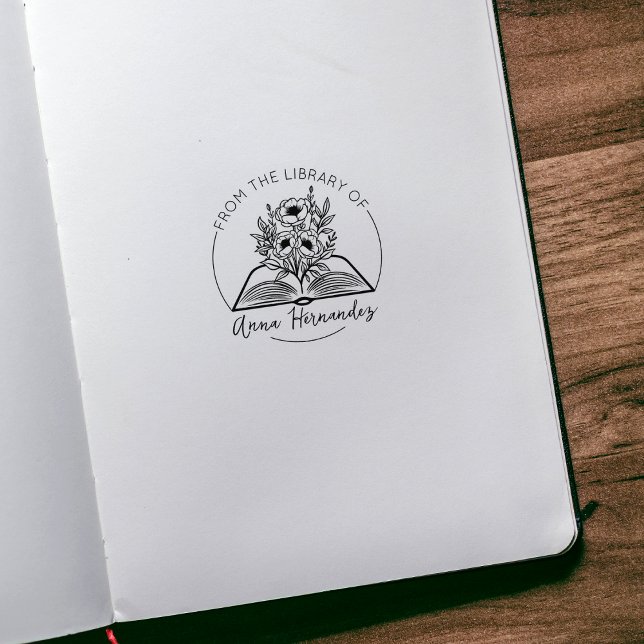 Modern Script Bookplate, Botanical Book  Rubber Stamp (Creator Uploaded)