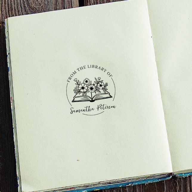 Modern Script Bookplate, Wild Flowers Book  Rubber Stamp (Creator Uploaded)