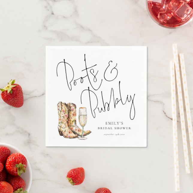 Modern Script Boots and Bubbly Bridal Shower Napkin (Insitu)