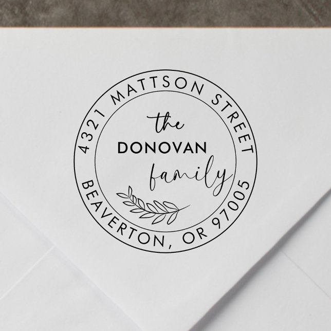 Modern Script Botanical Family Return Address Rubber Stamp (Creator Uploaded)
