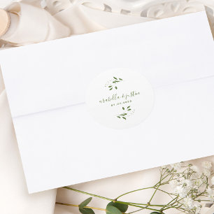 Modern Script Botanical Greenery Wedding Classic Round Sticker
