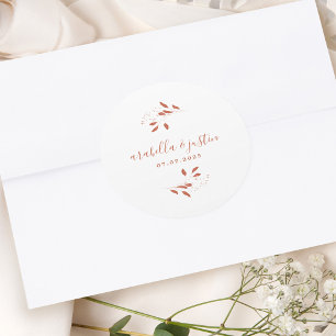 Modern Script Botanical Terracotta Wedding Classic Round Sticker