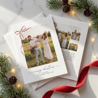 Modern Script Bow Family 4 Photo Christmas Budget Holiday Card