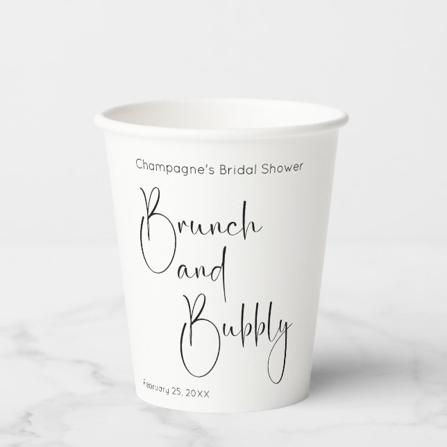 Modern Script Bridal Shower Brunch and Bubbly Paper Cups (Front)