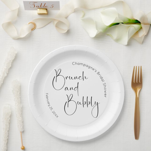 Modern Script Bridal Shower Brunch and Bubbly Paper Plate (Wedding)