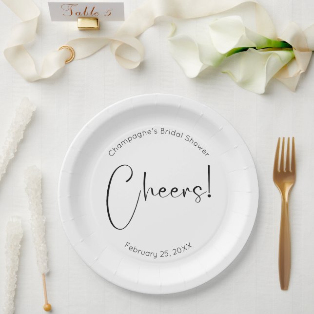 Modern Script Bridal Shower Cheers Paper Plate (Wedding)