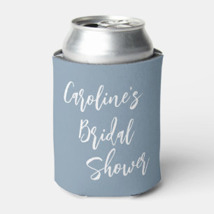 Modern Script Bridal Shower Custom Dusty Blue Can Cooler