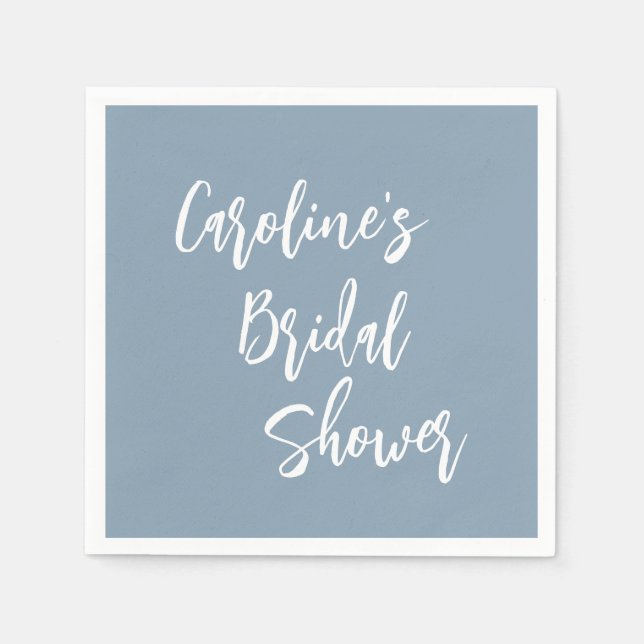 Modern Script Bridal Shower Custom Dusty Blue  Napkin (Front)