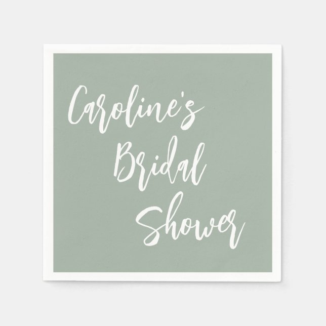 Modern Script Bridal Shower Custom Dusty Sage Napkin (Front)