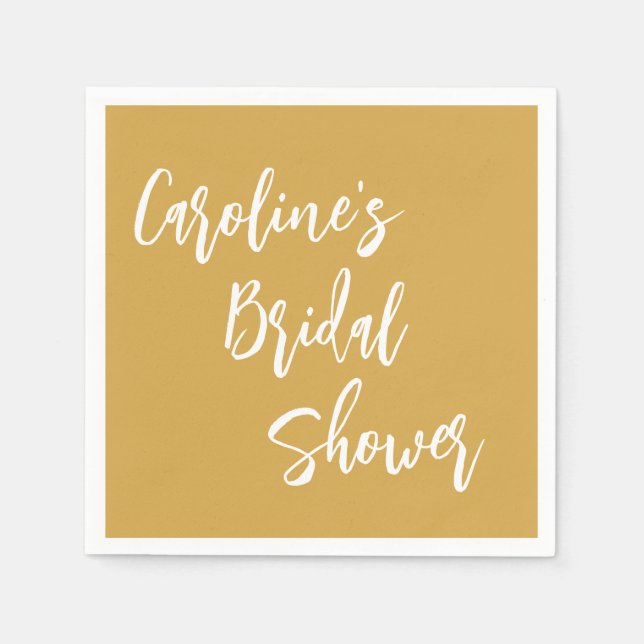 Modern Script Bridal Shower Custom Dusty Yellow Napkin (Front)