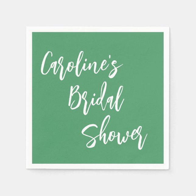 Modern Script Bridal Shower Custom Kelly Green Napkin (Front)