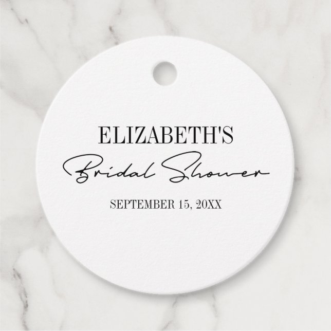 Modern Script Bridal Shower Favour Tags (Front)