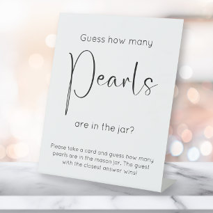 Modern Script Bridal Shower Guess How Many Pearls Pedestal Sign