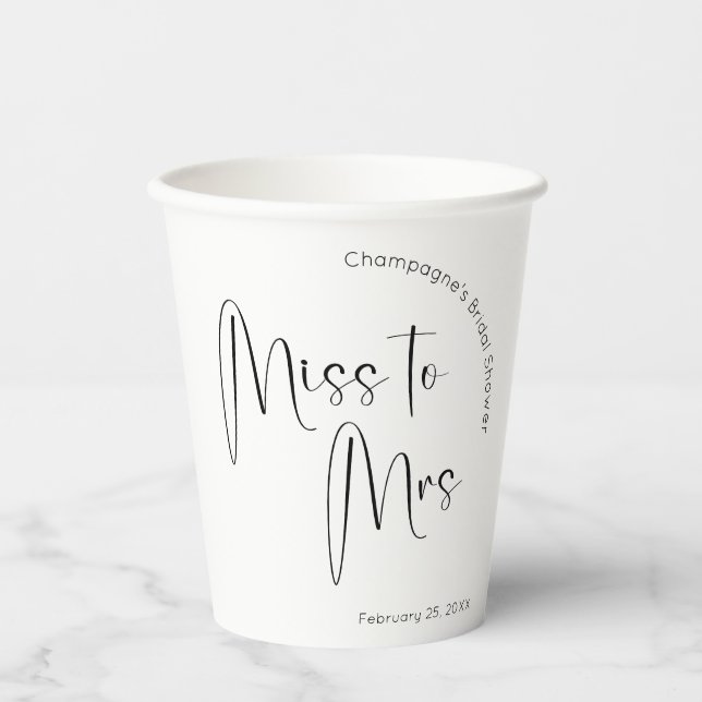 Modern Script Bridal Shower Miss to Mrs Paper Cups (Front)