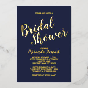 Modern Script Bridal Shower Navy and Gold
