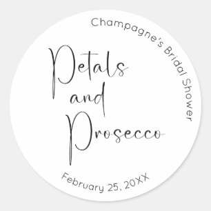 Modern Script Bridal Shower Petals and Prosecco Classic Round Sticker