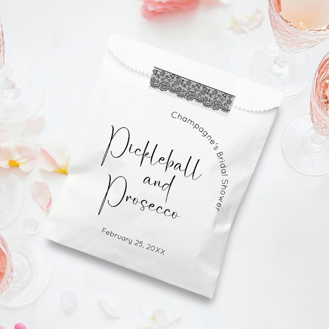 Modern Script Bridal Shower Pickleball & Prosecco Favour Bags (Creator Uploaded)