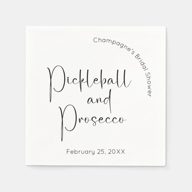 Modern Script Bridal Shower Pickleball & Prosecco Napkin (Front)