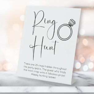 Modern Script Bridal Shower Ring Hunt Pedestal Sign