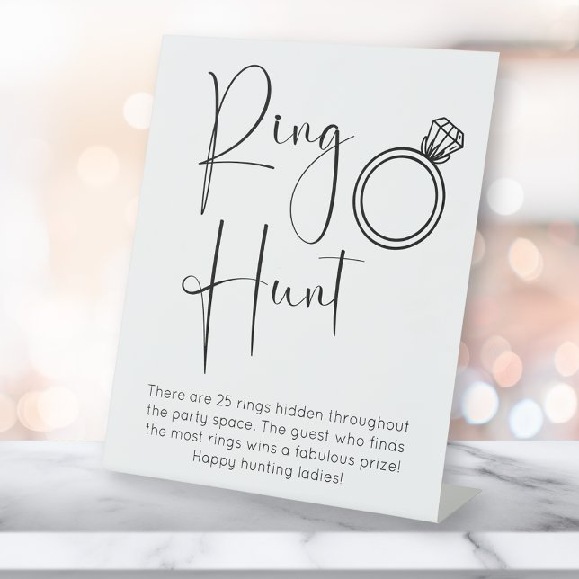 Modern Script Bridal Shower Ring Hunt Pedestal Sign (Creator Uploaded)