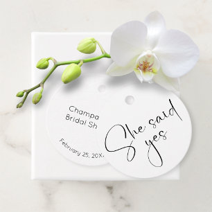 Modern Script Bridal Shower She Said Yes Favour Tags