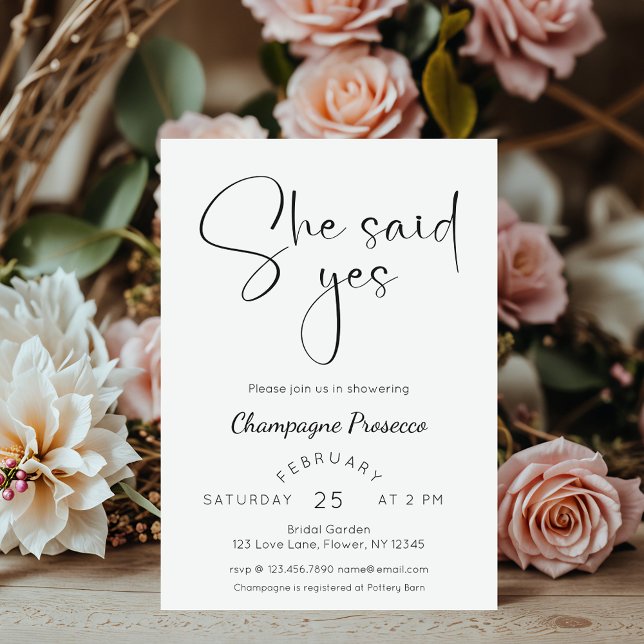 Modern Script Bridal Shower She Said Yes Invitation (Creator Uploaded)