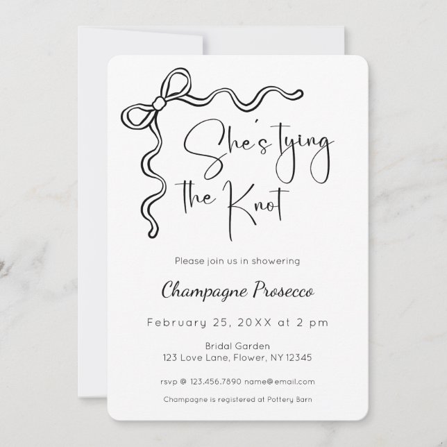 Modern Script Bridal Shower She's Tying The Knot Invitation (Front)