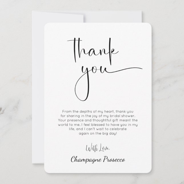 Modern Script Bridal Shower Thank You Card (Front)