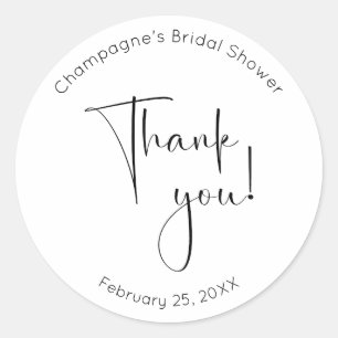 Modern Script Bridal Shower Thank You Classic Round Sticker