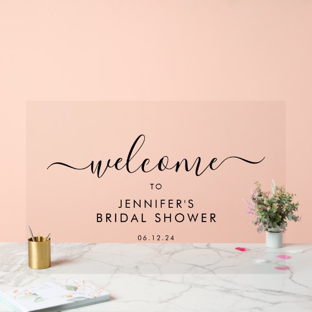 Modern Script Bridal Shower Welcome Black Acrylic Sign (Wedding)