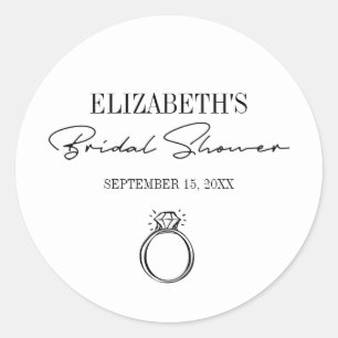 Modern Script Bridal Shower With Ring Classic Round Sticker