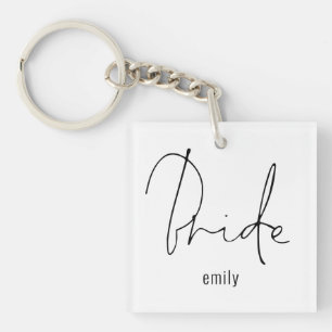 Modern Script Bride Future Mrs Name  Key Ring